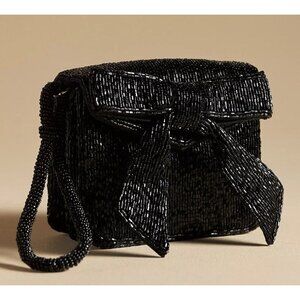 By Anthropologie Beaded Wristlet Black Bow Detail